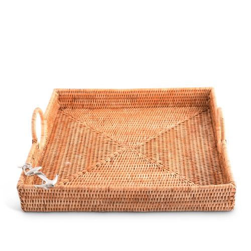 Anchors Aweigh Hand Woven Rattan Large Square Tray side view 1
