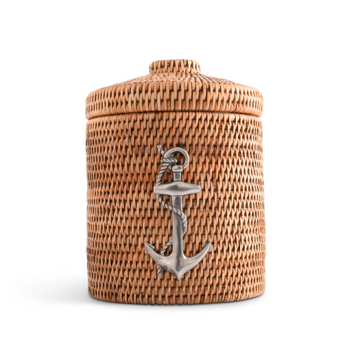 Anchors Aweigh Rattan Lidded Ice Bucket - lid on