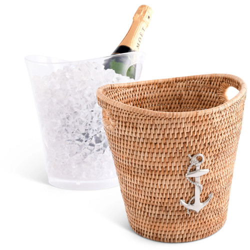 Anchors Aweigh Rattan and Acrylic Ice Bucket pieces apart