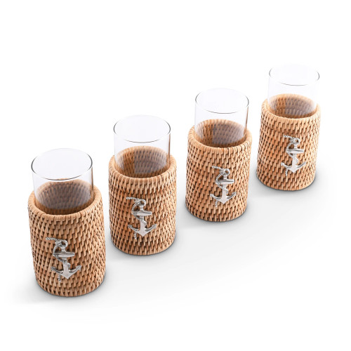 Anchors Aweigh Rattan Covered Highball Glasses - Set of Four