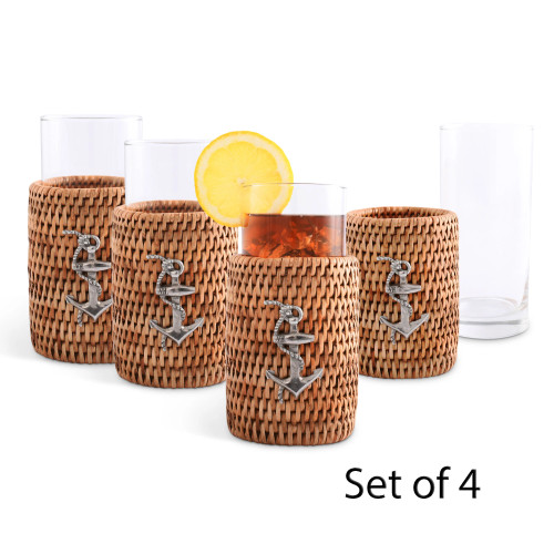Anchors Aweigh Rattan Covered Highball Glasses - Set of Four view 2
