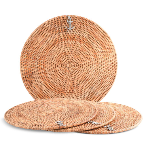 Anchors Aweigh Rattan Woven Round Placemats - Set of Four
