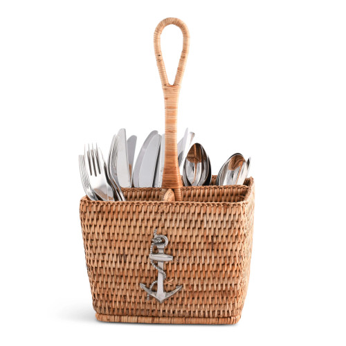 Anchors Aweigh Rattan Silverware Caddy with silverware example