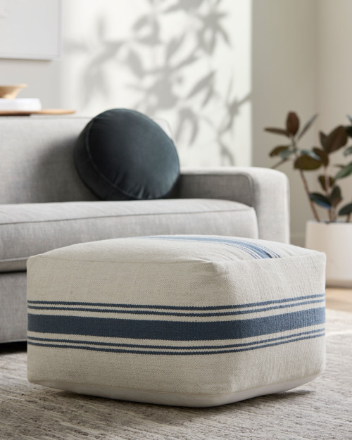 Boat Stripe Nautical Woven Pouf room view
