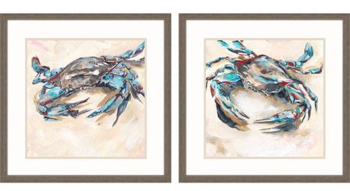 Set of Two Blue and Red Framed Crab Images
