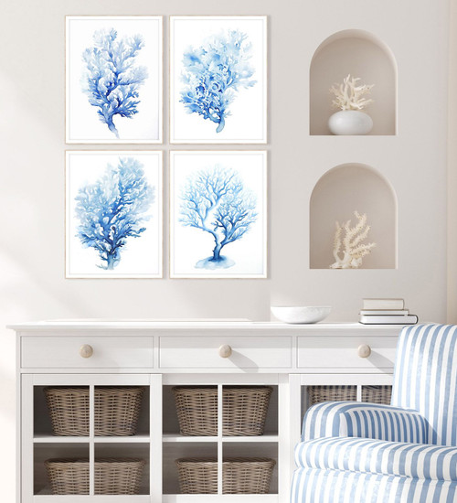 Blue Coral Prints in White Frames - Set of Four room idea