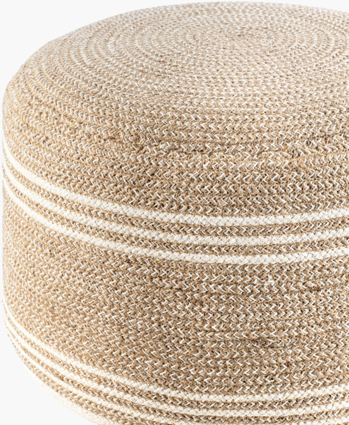 Hampton Dunes Cream and Natural Striped Woven Pouf close up