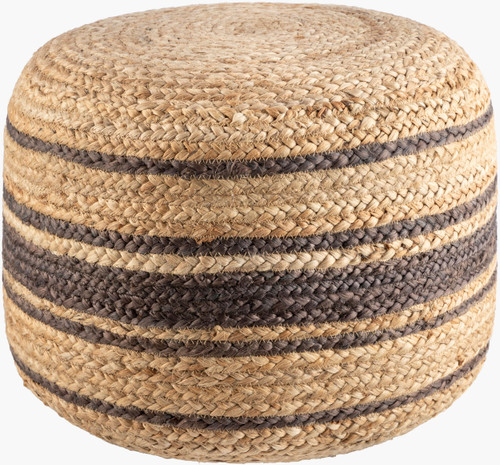 La Jolla Dark Sand and Natural Striped Woven Pouf