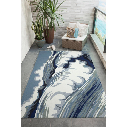 Surf Break Waves Blue Hand-Tufted Area Rug patio view