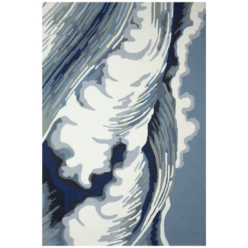 Surf Break Waves Blue Hand-Tufted Area Rug