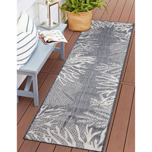 Navy Coral Reef Indoor-Outdoor Flat Weave Rug runner outdoor