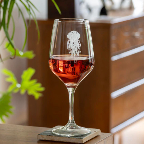 Jellyfish Engraved Tall Wine Glasses lifestyle