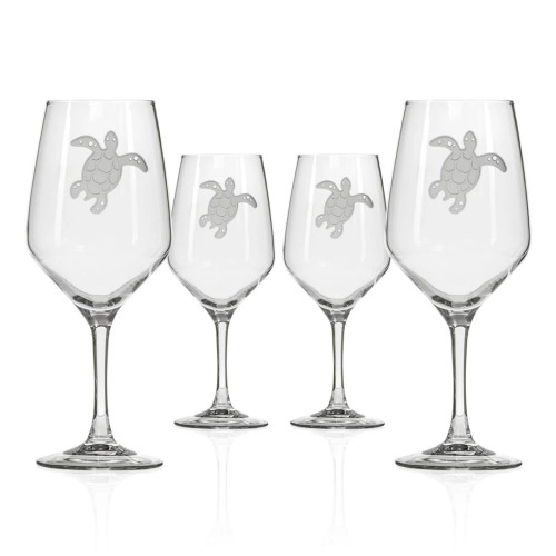 Under the Sea Turtle Engraved Tall Wine Glasses 