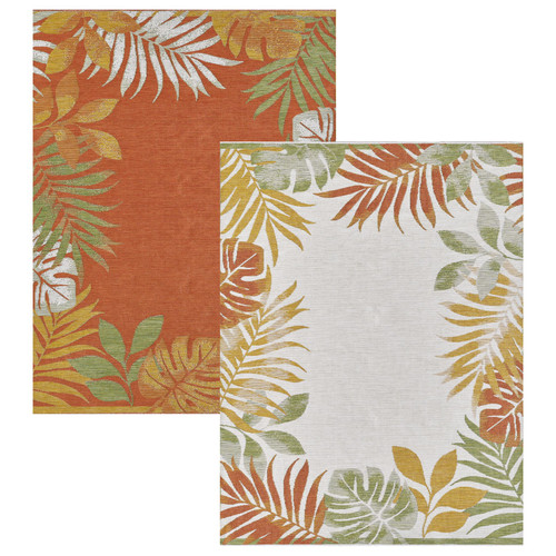 Reversible Warm Tropical Palm Border Dahlia Rug