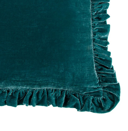  Stella Teal Silk Velvet Ruffled Euro Sham corner close up