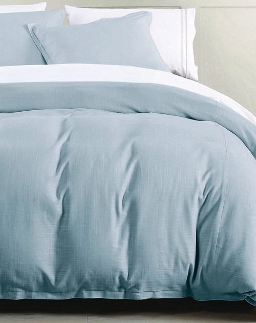 Nokomis Pale Blue Linen Flanged Edge King  Bedding Set closer view