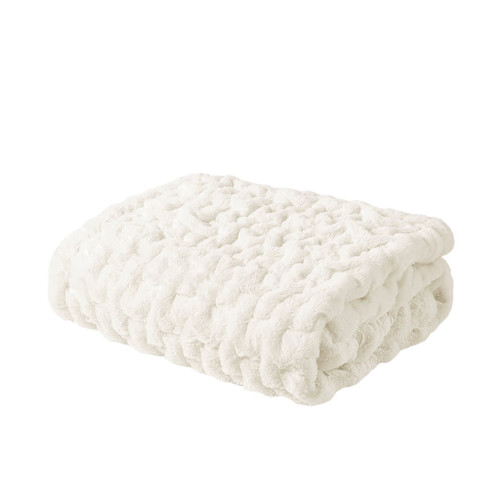 Ivory Ruched Faux Fur Throw