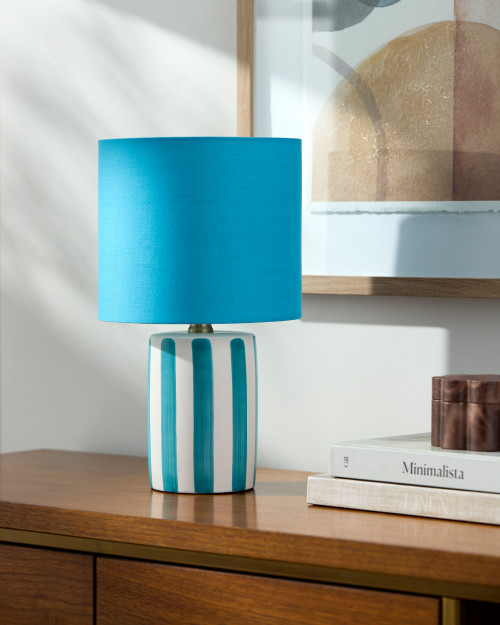 Seabreeze Aqua Blue Ribbon Accent Table Lamp room view
