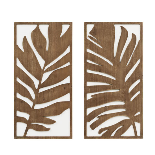 Monstera Palm Frond Carved Wall Panels - Set of Two
