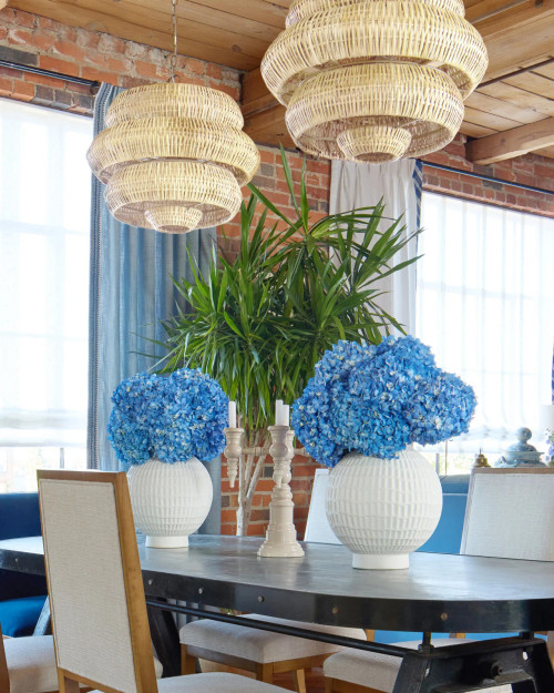 Antibes White Rattan Small 3-Light Chandelier room view