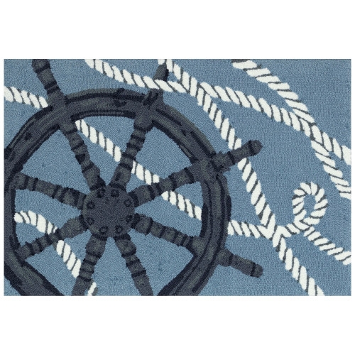 Ship Captain Wheel and Rope Indoor-Outdoor Accent Rug 