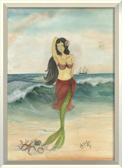 Star of the Beach Mermaid Wall Art with White Frame
