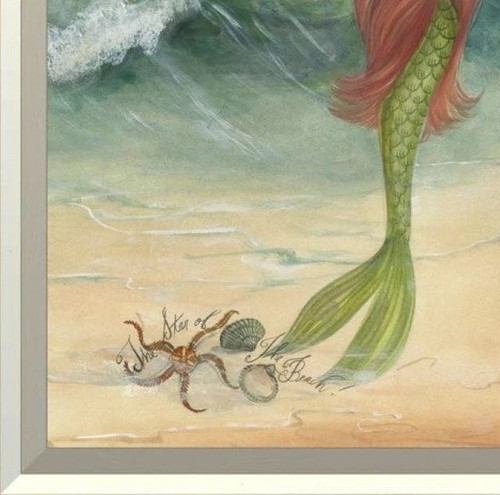 Star of the Beach Mermaid Wall Art with White Frame corner