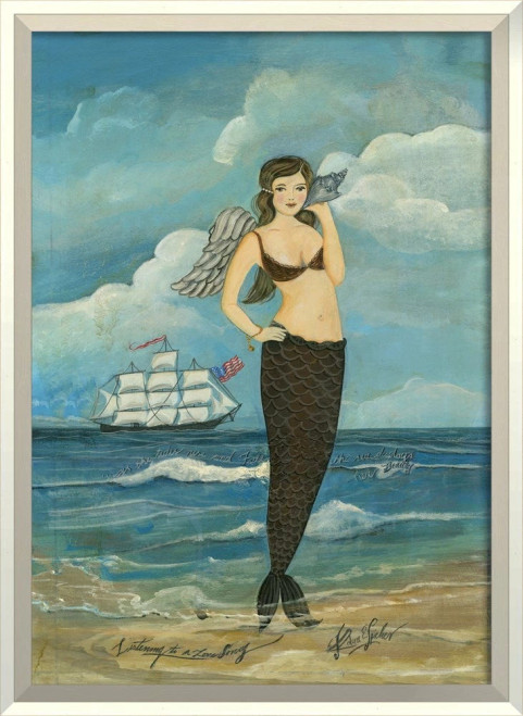Listening to a Love Song Mermaid Art - White Frame.2