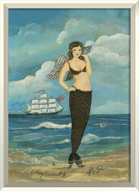 Listening to a Love Song Mermaid Art - White Frame