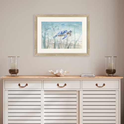 Blue Ocean Undersea Turtle Wall Art on wall