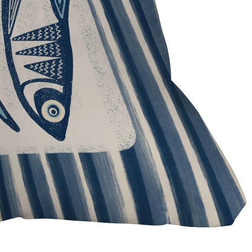 Sardines  and Indigo Stripes 20 x 20 Pillow close up corner