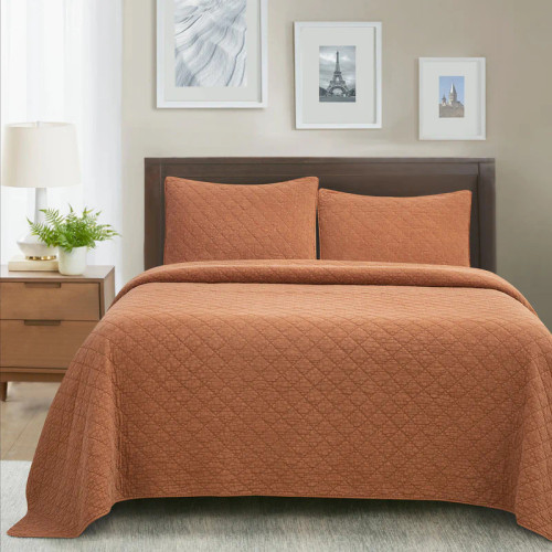 Copper Stonewash Cotton Queen Size Quilted Set