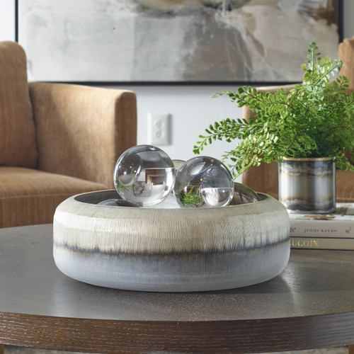 Cape Dunes Etched Glass Display Bowl in room