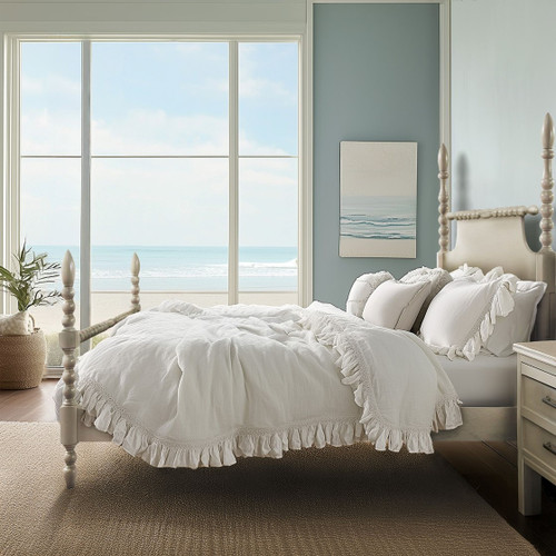 Havenport Antique Cream Beach Cottage King Bed beach bedroom view