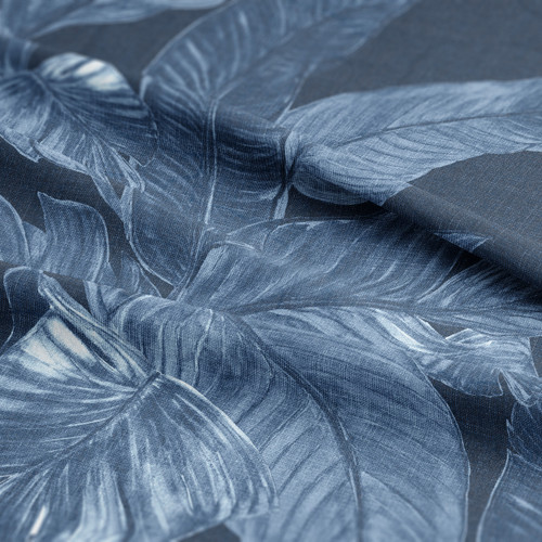 Captiva Beach Palms Indigo Blue Luxury Duvet Designer Bedding Set close up fabric