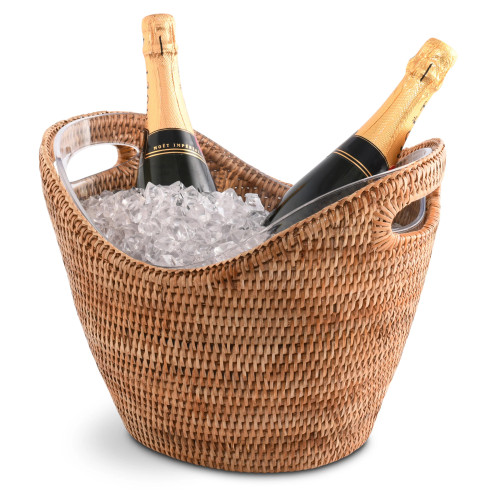 Large Woven Rattan and Acrylic Ice Tub with ice