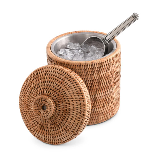 Woven Rattan Lidded Ice Bucket with Stainless Steel Insert Woven Rattan Lidded Ice Bucket with Stainless Steel Insert