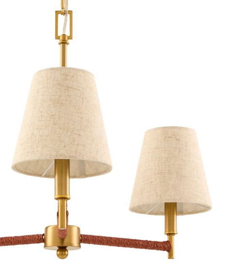 Mistral 5-Light Brass and Rattan Chandelier details
