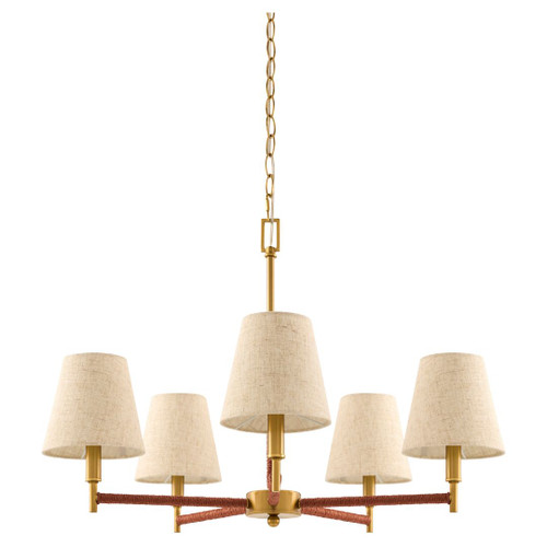 Mistral 5-Light Brass and Rattan Chandelier