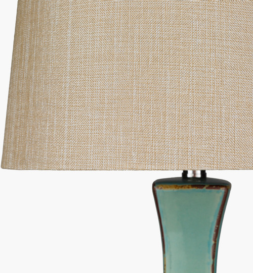 Bell Harbor Aqua Table Lamp with shade close up