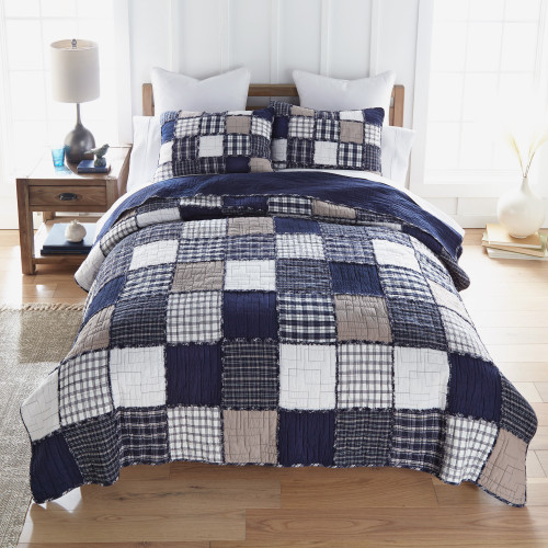 Checkerboard Indigo Nautical 3-Piece King Size Quilt Set