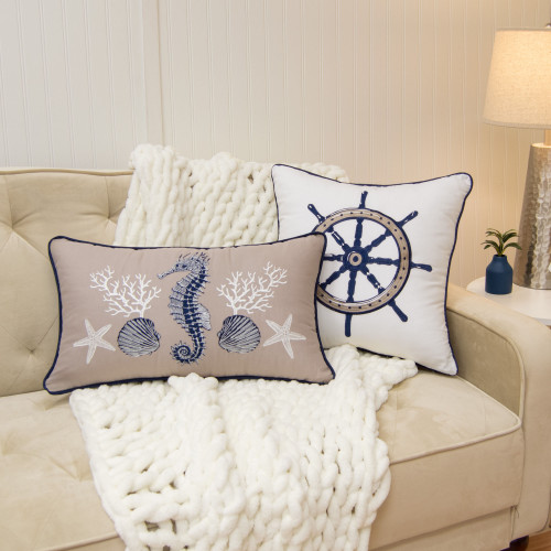 Checkerboard Indigo Nautical 2-Piece Decorative Pillow Set on sofa