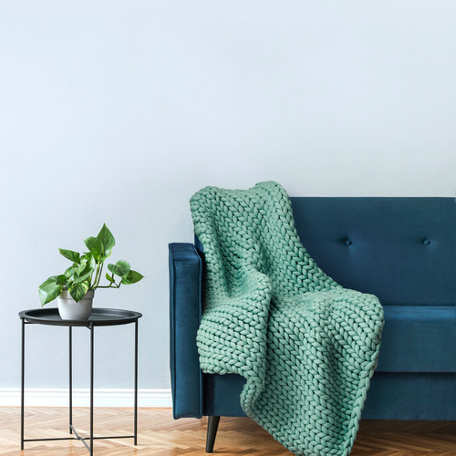 Sea Aqua Lush Chunky Knit Throw on sofa