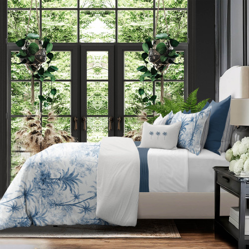 Palmera Bay Blue Luxury Designer Duvet Bedding Ensemble side view