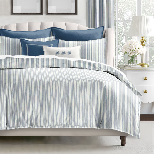 Pacific Stripe Navy Blue Designer Duvet Bedding Ensemble