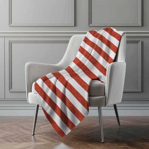 Red Cabana Stripes Cozy Sherpa Throw Blanket on chair