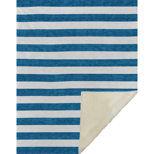 Blue Cabana Stripes Cozy Sherpa Throw Blanket 