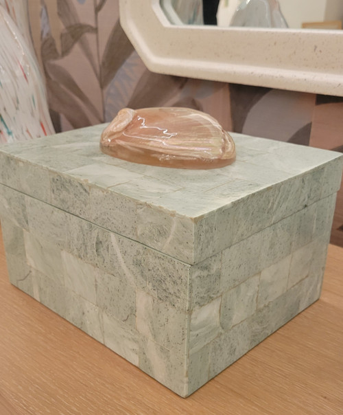 Iona Abalone Shell Adorned Stone Box on table