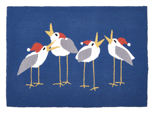 Caroling Sea Gulls Holiday Wool Hooked Accent Rug