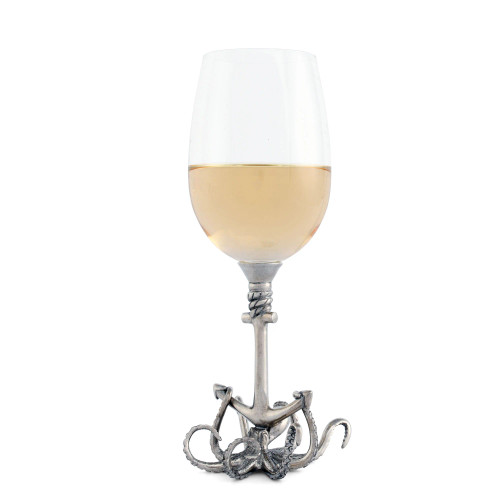 Octopus Pewter Stemmed 12 oz. Wine Glass with wine